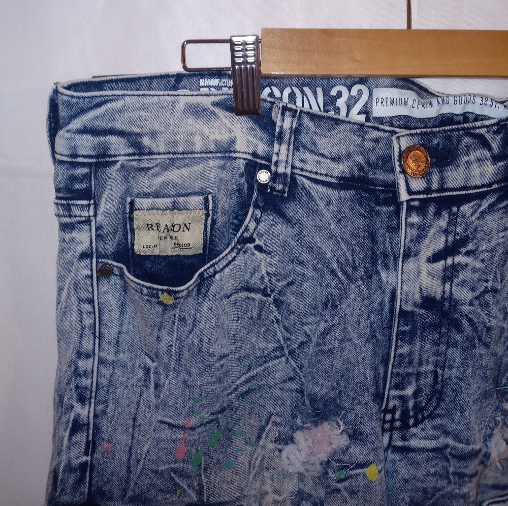 Reason Men's Skinny Jeans - Blue with Multicolor Accents - Picture 3 of 6